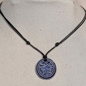 Blue Baphomet Ceramic Handmade Gothic Whimsygoth Pendant